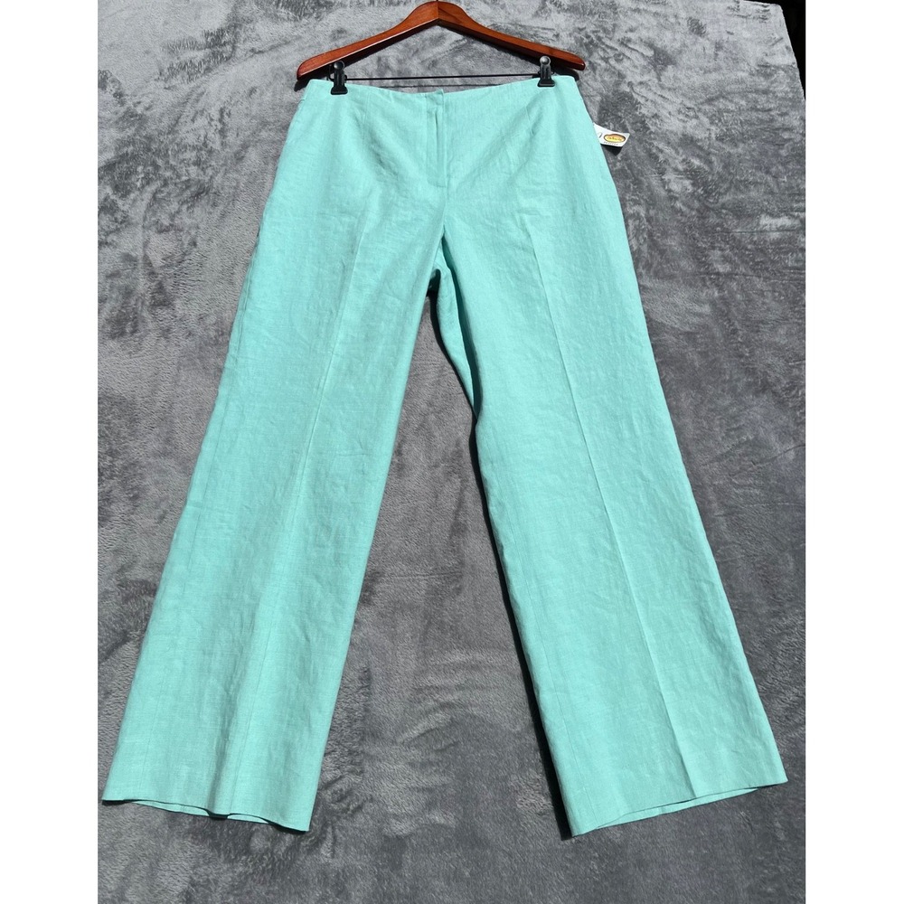 Talbots Linen Blend Pants Womens 14P Aqua Blue Wide Leg New Italian Fabric